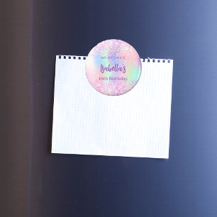 Íman Festa de aniversário com nome holográfico rosa