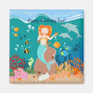 Íman Festa de aniversário da sereia e golfinhos debaixo