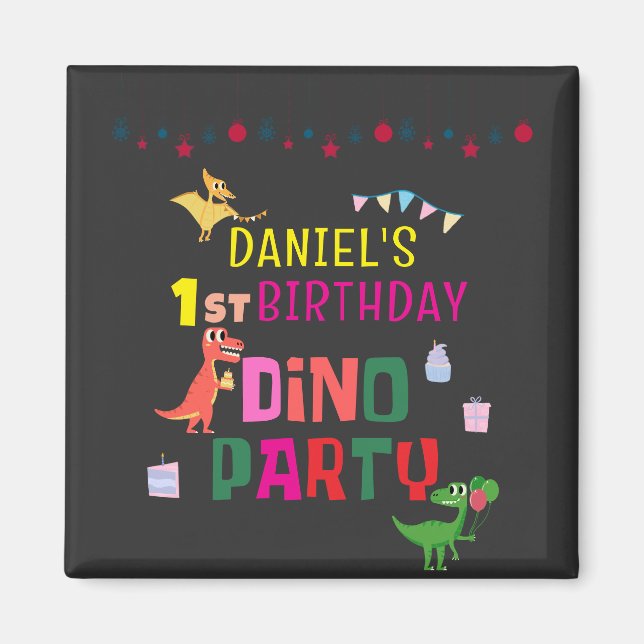 Íman Festa de aniversário de Dino Dinossaur Moderno e B (Frente)