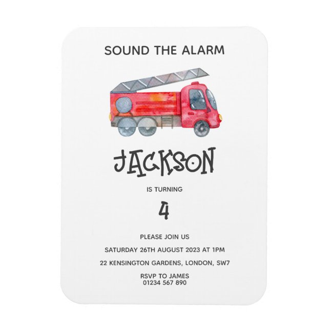 Íman Festa de aniversário Mínima Moderna de Bombeiros (Vertical)