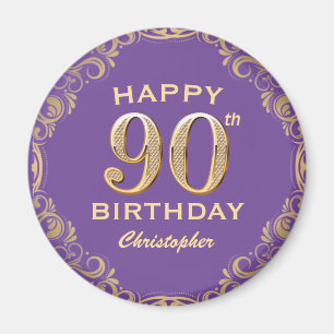 Íman Festa de aniversário Roxo e quadro Glitter Dourado