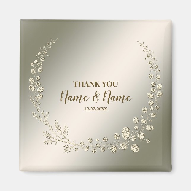 Íman Festa de casamento Obrigado Ouro Folhas (Frente)