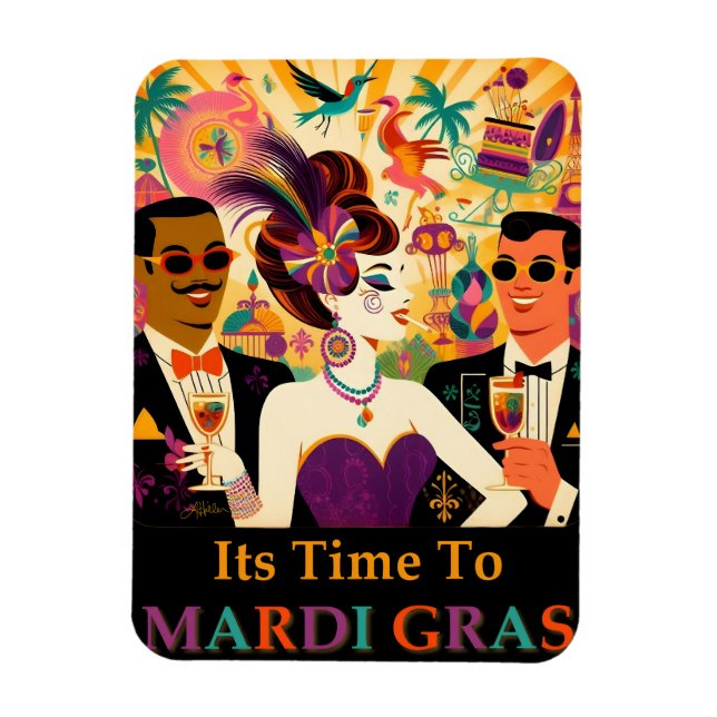 Íman Festa de Cocktail Mardi Gras Meados do Século (Vertical)