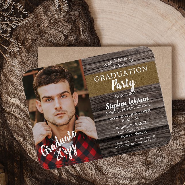 Íman Festa de formatura de Fotografias Rustic Woodsy (Rustic Woodsy Photo High School Graduation Party Invitation - Print | Download)