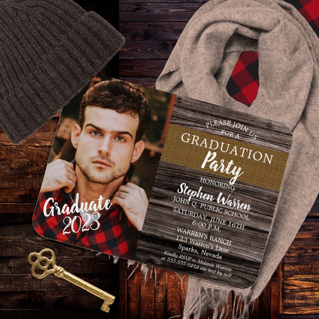 Íman Festa de formatura de Fotografias Rustic Woodsy (Rustic Woodsy Photo High School Graduation Party Invitation - Print | Download)