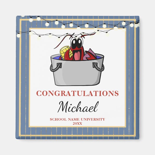 Íman Festa de formatura de lagosta Dourada azul (Frente)