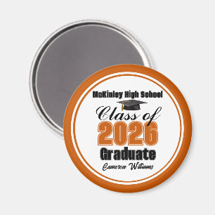 Íman Festa de Graduação Personalizada Laranja da Turma 