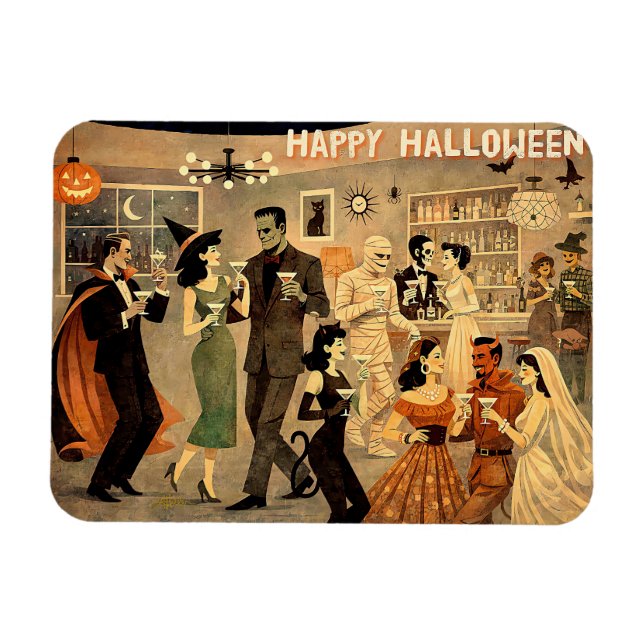 Íman Festa de Martini de Halloween Retro Meados do Sécu (Horizontal)