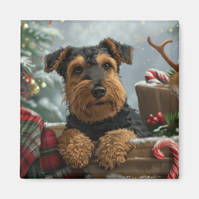 Íman Festa de Natal do Cão Airedale (Frente)