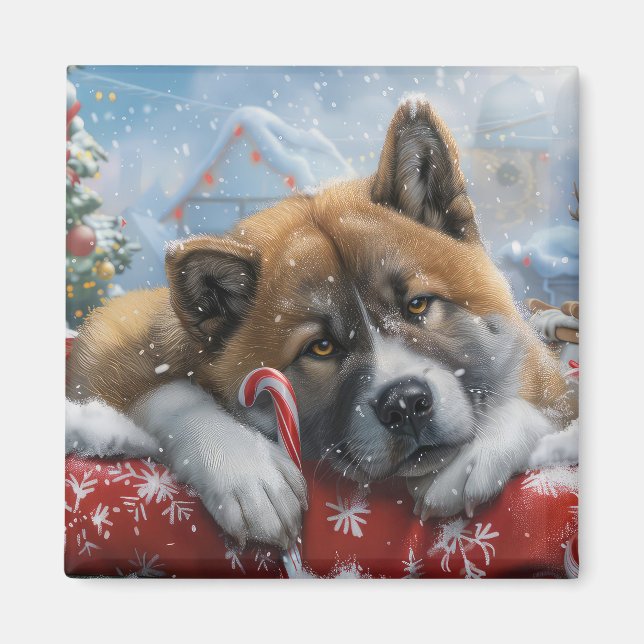 Íman Festa de Natal do Cão Akita (Frente)
