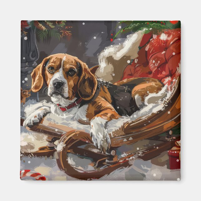 Íman Festa de Natal do Cão Beagle (Frente)