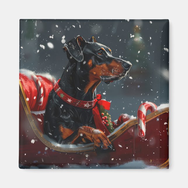 Íman Festa de Natal do Cão Doberman (Frente)