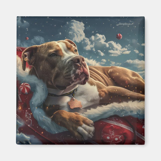 Íman Festa de Natal do Cão Pitbull (Frente)