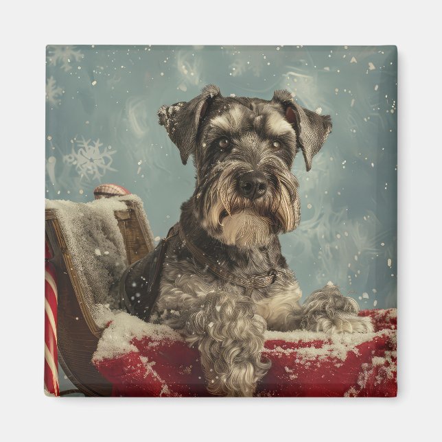 Íman Festa de Natal do Cão Schnauzer (Frente)