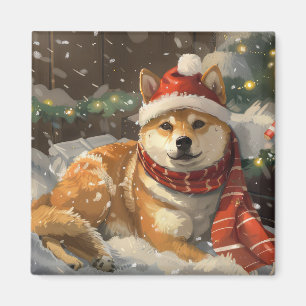 Íman Festa de Natal do Cão Shiba Inu