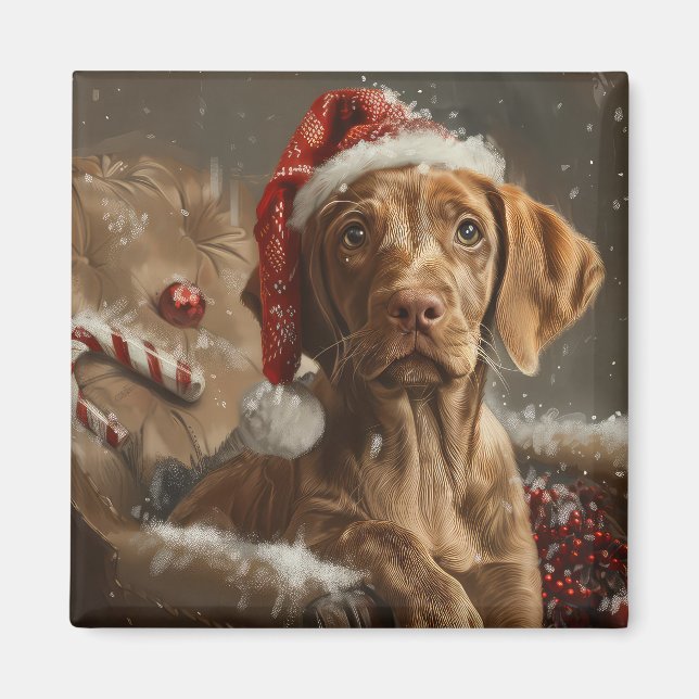 Íman Festa de Natal do Cão Vizsla  (Frente)