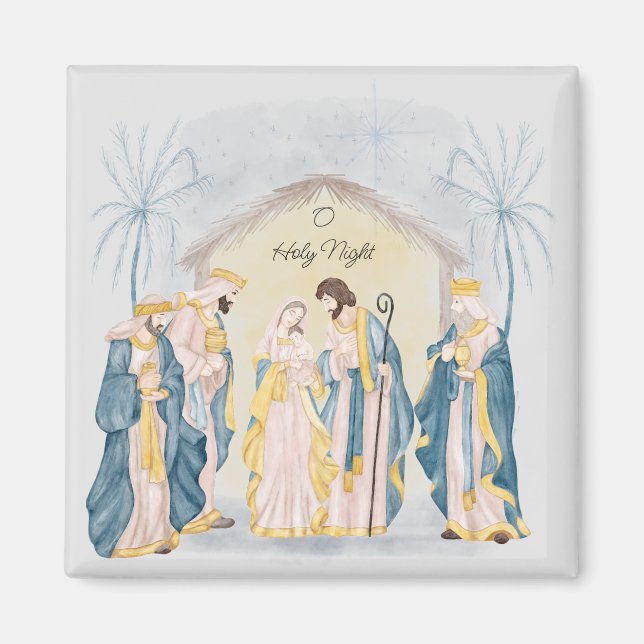 Íman Festa de natal dourada e azul (Frente)