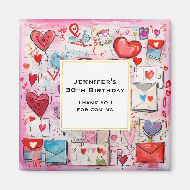 Íman Festa de padrões de Hearts and Love Letters Obriga (Frente)