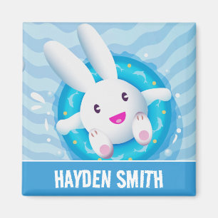 Íman Festa Personalizada de Coelhinho Branco Fofinho na