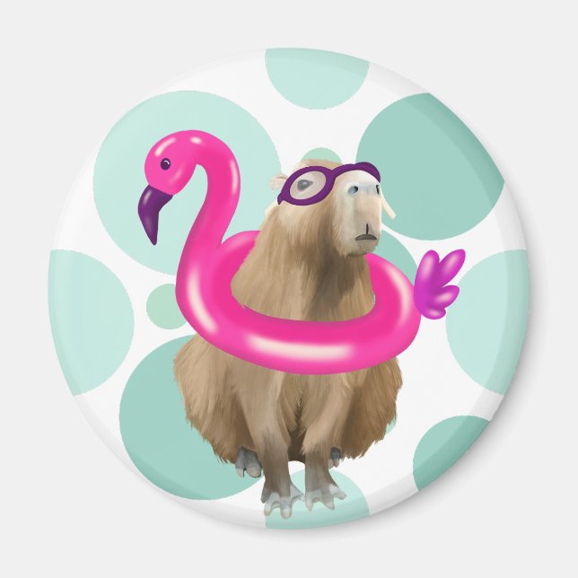 Íman Festa piscina, Capybara Bonita Com Flamingo De Cor (Frente)