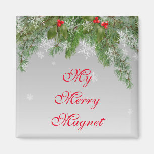 Íman Festive Snowflake and Holly Merry Christmas Magnet