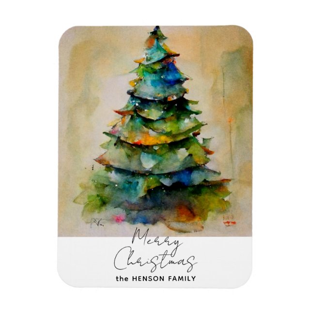 Íman Festivo Aquarela Feriado Artístico Árvore Natal (Vertical)