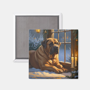 Íman Festivo Bullmastiff com Férias de Natal
