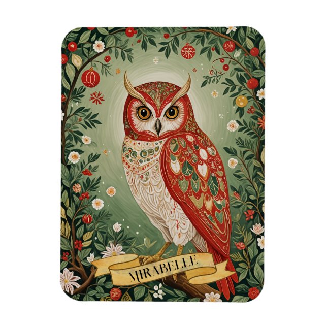 Íman Festivo Foliage Owl Personalizado (Vertical)