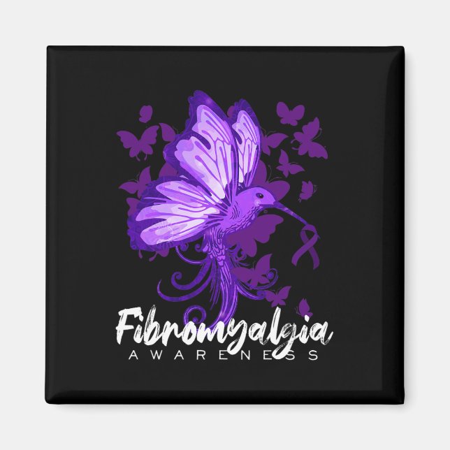 Íman Fibromialgia Consciência Hummingbird Segurando Rox (Frente)