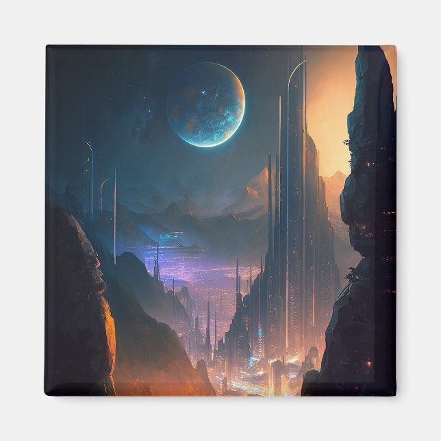 Íman Ficção científica Magnet da cidade futurística (Frente)