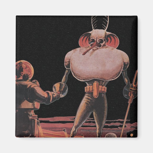 Íman Ficção Científica Vintage Astronauta Apertar Mão A (Frente)