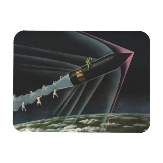Íman Ficção Científica Vintage Astronauta Pilotando um  (Horizontal)