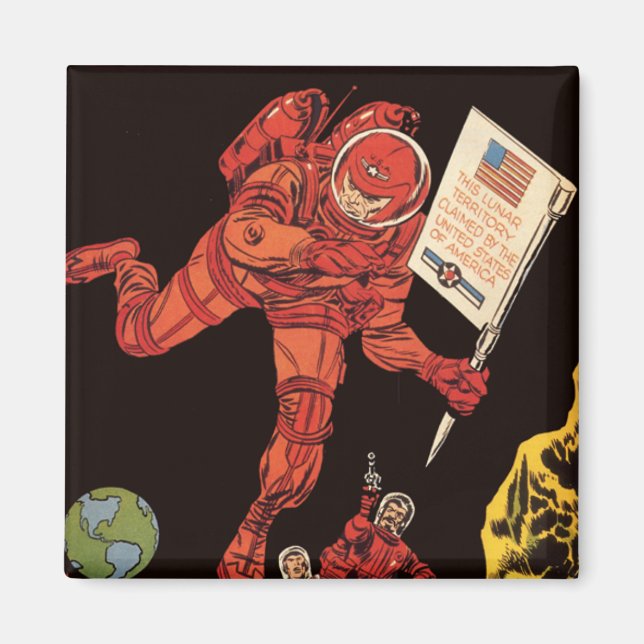 Íman Ficção Científica Vintage, Astronautas Aterrissam  (Frente)