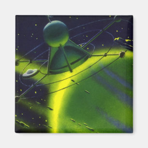 Íman Ficção científica vintage Planeta Verde w Espaçona