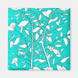 Íman Ficus Tree Plant Line Drawing Blue Background