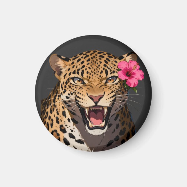 Íman Fierce Leopard Pink Flower Keychain (Frente)