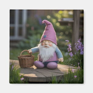 Íman Figura de Gnome Fofinho com Cesto Tecido no Verão