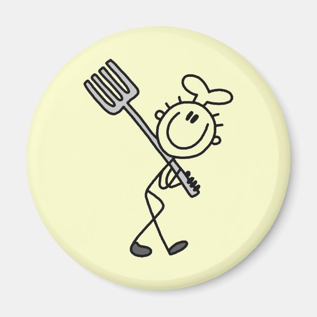 Íman Figura de palito de chef com garfo (Frente)