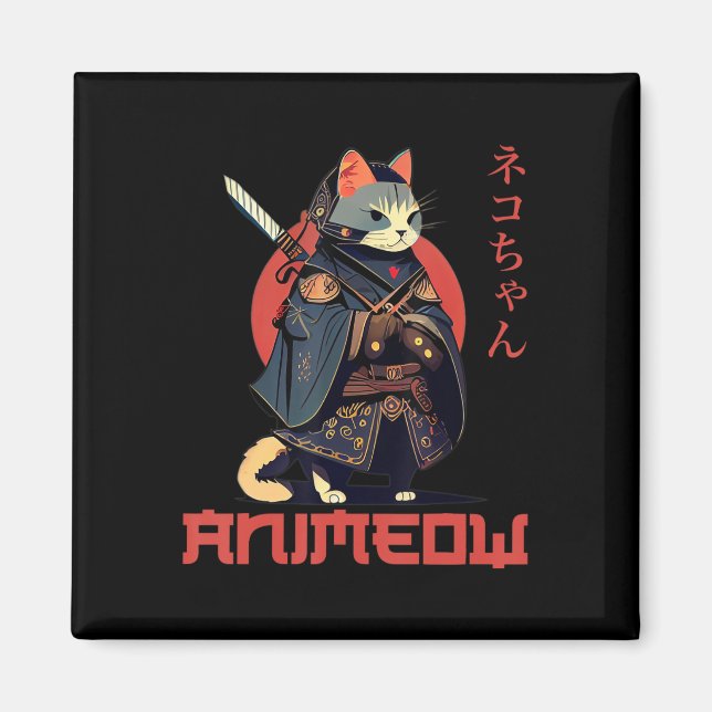 Íman Figurino divertido de ANIMEOW Samurai Kawaii Cat N (Frente)