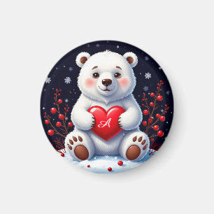 Íman Filhote Adorável de Urso Polar Branco Segurando um