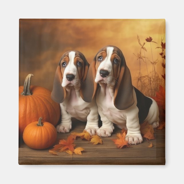 Íman Filhote de Basset Hound Delícia de Outono Abóbora  (Frente)