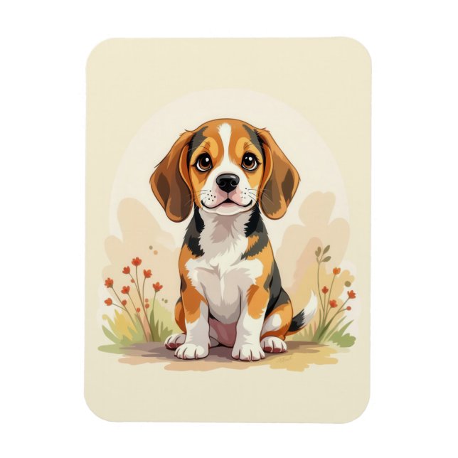 Íman Filhote de Beagle Tricolor Preto, Marrom e Branco  (Vertical)