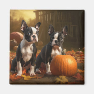 Íman Filhote de Boston Terrier Outono Delícia Abóbora