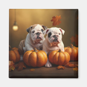 Íman Filhote de Bulldog Outono Prazer Abóbora