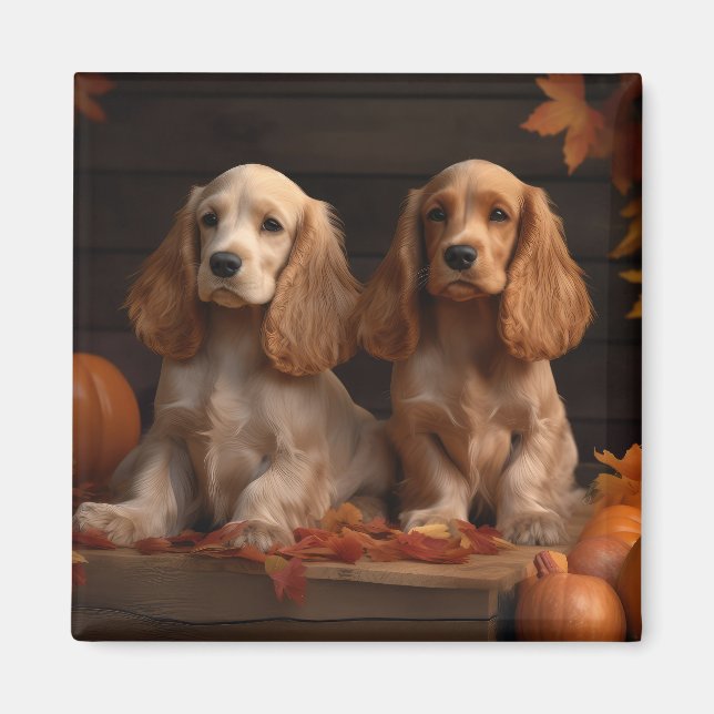 Íman Filhote de Cocker Spaniel Delícia de Outono Abóbor (Frente)