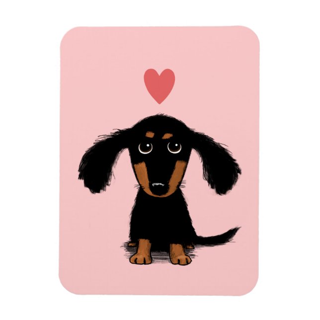 Íman Filhote de Dachshund Fofo de Cabelo Comprido com C (Vertical)