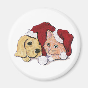 Íman Filhote de Labrador de Natal Fofo e Gato Tabby Lar
