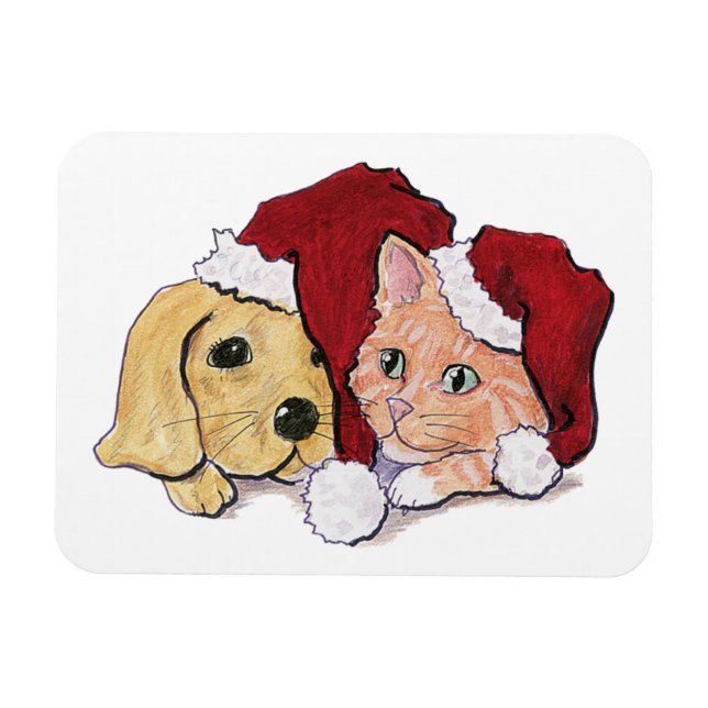 Íman Filhote de Labrador de Natal Fofo e Gato Tabby Lar (Horizontal)