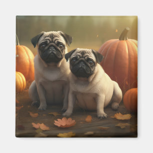 Íman Filhote de Pug Delícia de Outono Abóbora