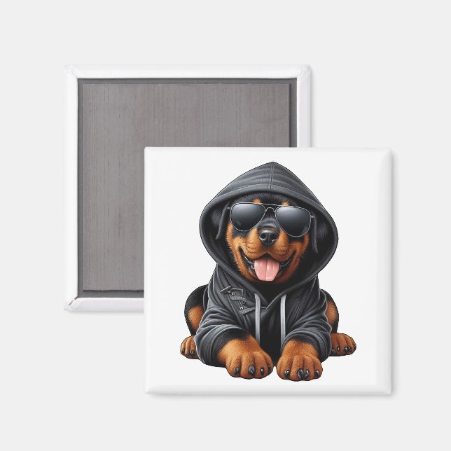 Íman Filhote de Rottweiler com Moletom com Capuz (Front/Back)